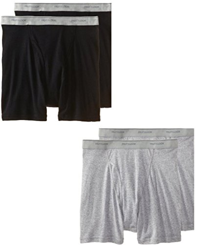 Fruit of the Loom - Pack de 4 bóxers negros y grises para hombre, 100% ropa interior de algodón