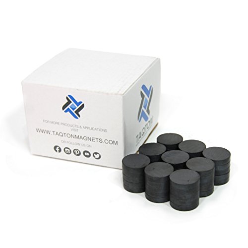 TAQTON Small Ceramic Craft Magnets - 50 pcs. 1" x 0.16" Thick. Industrial Strength Craft Magnets, Ferrite Disc Magnets.