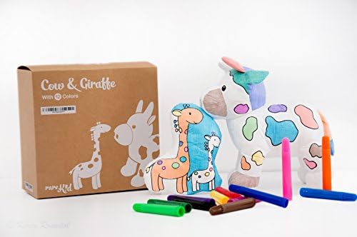 Painting Kit for KIDS Cow And Giraffe Stuffed Animal, kid's Painting Toy DIY washable, With 12 FREE Markers