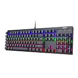AUKEY Mechanical Keyboard LED Backlit Gaming Keyboard with Blue Switches, 104 Keys 100% Anti-ghosting with Metal Top Panel and Water-Resistant Design for PC and Laptop Gamers, Black