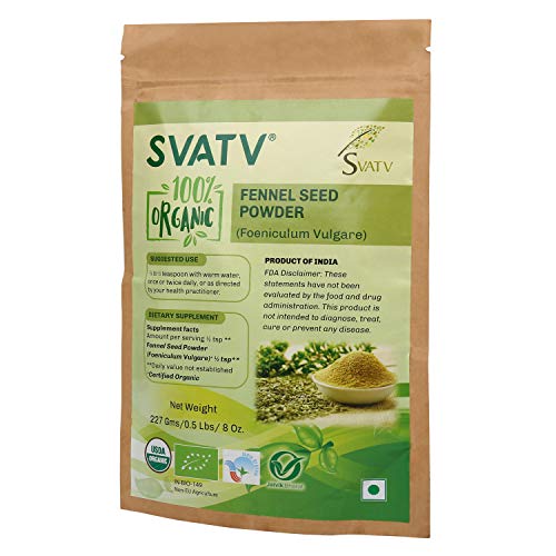SVATV Organic Fennel Seed Powder (Foeniculum vulgare) 1/2 LB, 08 oz, 227g USDA Certified - Made in India