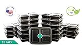 Meal Prep Containers| 3 Compartment | USA Made | Bento Box | 18 Pack Food Storage Lunchbox