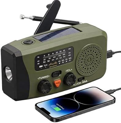 Rádio Portátil, Rádio de Emergência FM/AM com Rádios Dínamo Recarregáveis Solares com Manivela, Lanterna LED e Luz de Leitura 2000mAh Powerbank SOS Kit de Sobrevivência para Campismo ao Ar Livre, RD3
