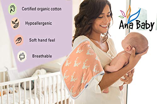 Ana Baby 100% Organic Baby Burp Cloth Large 21''x10'' Size, Premium Absorbent Triple Layer Burping Rags 5 Pack for New Born Baby Girl Gift Set (Burp Cloth Floral) - Thumbnail 4