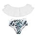 GIRL AND SEA Womens Falbala High Cut Off Shoulder Leaf Floral Bottom Padding Ruffle Swimsuits Bikini