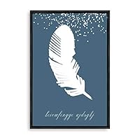 Framed Canvas Wall Art - White Leaf on Grayish-Blue Background - Canvas Prints Home Artwork Decoration for Living Room,Bedroom - 16x24 inches