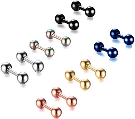 Gmhkonw 12 PC 16G Stainless Steel Ear Stud Piercing Barbell Studs Cartilage Helix Ear Piercing (Ball(3MM))