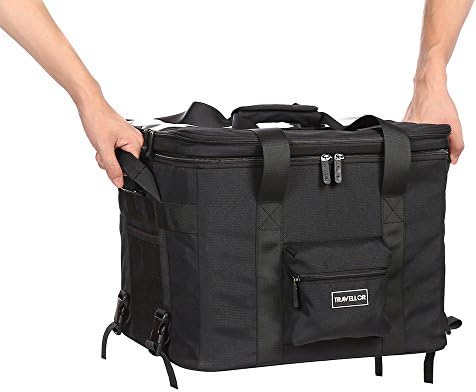 Travellor Insulated Lunch Bag Camping Cooler Bag Ice Chest Bag School Office Work Lunch Bag with Strap Black Large 12 can