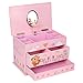 SONGMICS Ballerina Music Jewelry Box for Little Girls 3 Drawers Lovely Rabbit and Fox Pink UJMC004