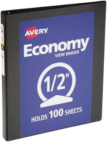 Avery Economy View 3 Ring Binder, 0.5" Round Rings, 1 Black Binder (05751) (Pack of 12)
