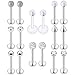 Ocptiy 16G 16Pcs Lip Rings Studs 316L Stainless Steel Clear CZ Monroe Labret Cartilage Helix Tragus Earring Ring Stud Piercing Jewelry Retaine 10mm Bar Length Silver