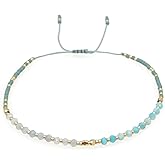 Agriajun Handmade Turquoise Gemstone Beaded Strand Bracelets for Women Dainty Adjustable Charm Mint Green String Braided Boho Gold Beads Friendship Bracelets Fashion Jewelry Gift