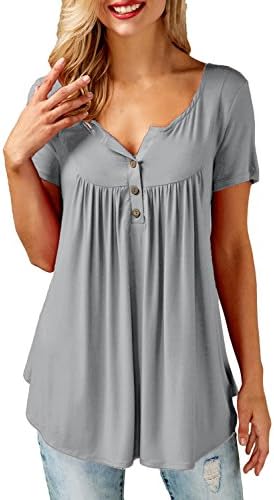 Women Shirts and Blouses Plus Size Solid Tunic Tops For Women Short Sleeve Grey XXL