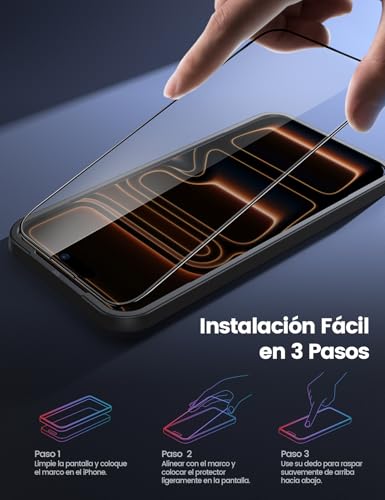 Lamicall Mica para iPhone 17 Pro Max - [Top 9H Película de Vidrio Templado], Marco de Instalación Fácil, 0 Burbujas, AntiHuellas, Protector de Pantalla para iPhone 17 Pro Max (6.9") - 2 Piezas