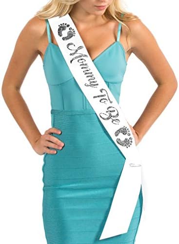 Dulcet DowntownWhite Satin Baby Shower Sash - Mommy to Be - Encased Glitter Lettering