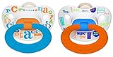 NUK Baby Talk Puller Pacifier, 0-6 Months, Blue/Orange