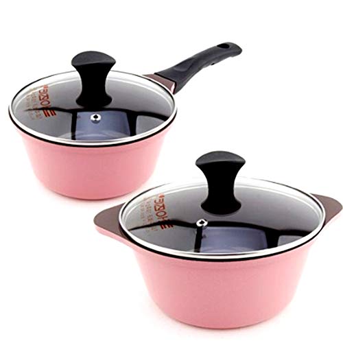 Kitchen Art Ceramic Pot set Nonstick Dishwasher Safe Cookware Set, Nonstick Pots and Pans Set, Thermo-Spot Heat Indicator, 4 Piece, pink