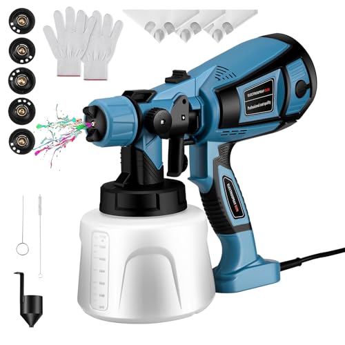 Paint Sprayer, Couleeur 800W & 1400ML Electric Spray Gun, 3 Spraying Modes Fence Paint Sprayer with 5 Copper Nozzles for Walls, Fences, Wood and Ceilings (Blue)