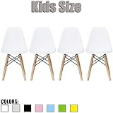 2xhome - Set of Four (4) - White - Kids Size Side Chairs White Seat Natural Wood Wooden Legs Eiffel Childrens Room Chairs No Arm Arms Armless Molded Plastic Seat Dowel Leg