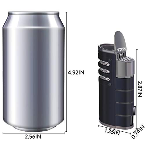 JETPRO Lighter Butane Torch Lighter Triple Jet Flames Heavy Metal Shell with Punch Cutter