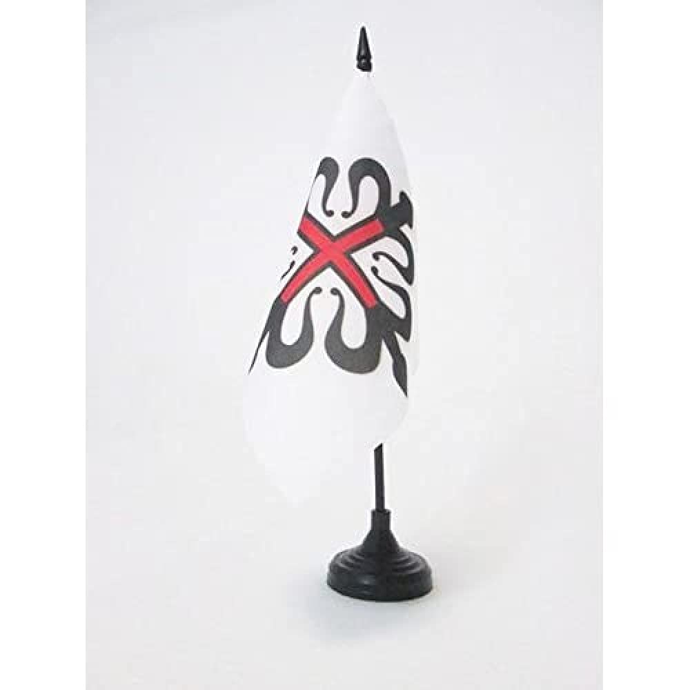AZ FLAG Order of Montesa Table Flag 5'' x 5'' - Cross of Saint George of Montesa Office Decoration 100% Polyester 15 x 15 cm - Mini Desk Flag with Pole and Black Plastic Base