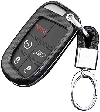 NOWAYTOSTART Car Key Card Holder Protector Car Key Cover Case For jeep dodge chrysler carbon fiber key chain accessory cover case ring for 2014-2019 Jeep Grand Cherokee (WK2)