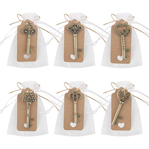 VGOODALL 36 STK. Schlüssel Flaschenöffner, Hochzeit Gastgeschenke 6 Stile Vintage Flaschenöffner Schlüsselanhänge Durchsichtige Tasche Geburtstag Tischdeko Hochzeit Bieröffner