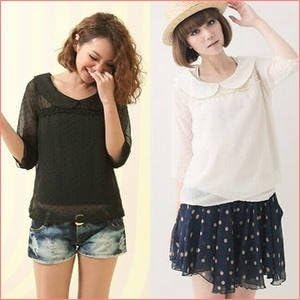 Amazon 全2色 シースルードットブラウス Almond Tシャツ カットソー 通販