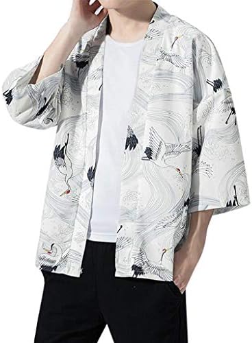 KLGDA Mens Kimono Cardigan Floral Print Casual Lightweight Long Length Cape Loose T-Shirts Tops