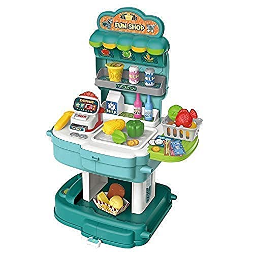 Entirety 37 Pcs School Bag Packing Pretend Play Shop Market Set for Kids Home Supermarket Shop Accessories 3 Year Old Girls Kitchen Toy with Big Size Portable.