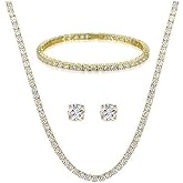 Simone Chic Slay Queen w/Ladies on Fire Hip Hop 3pc Jewelry Tennis Necklace, Bracelet and Earrings Bling Set - TPBE-01 (18, Gold)