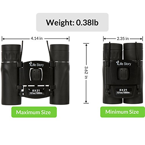 Life Story - Compact Binoculars For Kids, Adults, Sporting Events, Bird Watching, Hiking, Outdoors, Fits in Pocket, 8x21, Black, 8x Magnification - Thumbnail 3