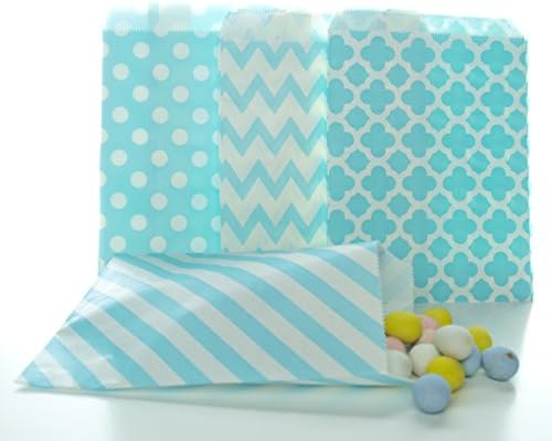 Food With Fashion Blue Candy Bags (100 Pack) - Light Blue Boy Baby Shower Supplies, Wedding Party Favor Bags, Candy Buffet Treat Bags
