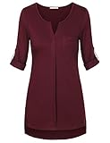 Women Shirts and Blouses,Messic Women's on Sale Tunic Length Tops for Leggings V Neck Cuffed Sleeve Loose Fit Summer Casual Petite Tunic Top (Wine,XX-Large)