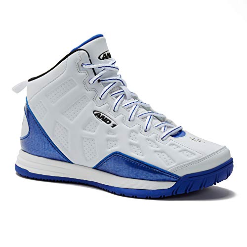 AND1 Kids Show Out Basketball Shoe, 4 M US Big Kid White/Royal