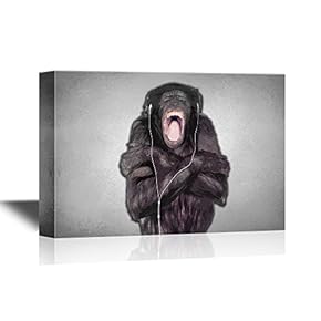 Chimpanzee Listinging to Music Funny Animal Concept