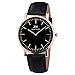 zeiger New Mens Women Lady Fashion Casual Business Black Dial Analog Quartz Watch with Leather Band (Black and Rose Gold)