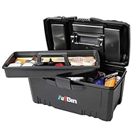 ArtBin 6918AB 17 in. Twin Top Supply Box - 17 in. x 8.5 in. x 8.5 in. Black, Art Supplies Organizer, Lift-Out Tray, In-Lid Storage, Rubber Over-Molded Handle, Lockable Arts and Crafts Storage