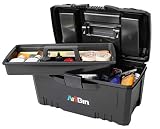 ArtBin 6918AB 17 in. Twin Top Supply Box - 17 in. x 8.5 in. x 8.5 in. Black, Art Supplies Organizer, Lift-Out Tray, In-Lid Storage, Rubber Over-Molded Handle, Lockable Arts and Crafts Storage