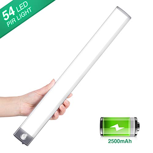 LED Closet Light Under Cabinet Lighting 2500mAh Rechargeable Motion Sensor Under Counter Lighting, Wireless Night Light with 54 LEDs for Cabinet, Wardrobe, Kitchen, Hallway, Stairs