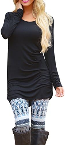 Pink QueenWomen's Tunic Tops to Wear with Leggings Long Sleeve Slim Ruched T Shirt Dress