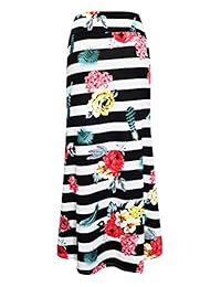 La moriposa Falda larga para dama Falda larga multicolor Falda estampada floral Playa Cintura alta Elástica