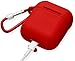 The OAKS Improved Airpods Case Protective Cover Skin with Lockable Carabiner and Airpods Strap Compatible with Airpods Charger Case (5 Colours Available) (Red)