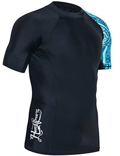 HUGE-SPORTS-Mens-Splice-UV-Sun-Protection-UPF-50-Skins-Rash-Guard-Short-Sleeves