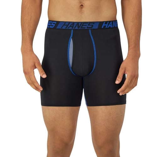 HANES TOTAL SUPPORT POUCH MEN’S PACK, ANTI-CHAFING, MOISTURE-WICKING UNDERWEAR WITH COOLING (TRUNKS AVAILABLE), BOXER BRIEF-BLACK, MEDIUM