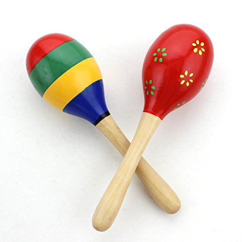 Kid’s Wooden Maracas Rattle Shakers Musical Educational Toys, Set of 2 (Assorted Colors