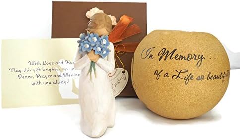 Willow Tree Forget Me Not Figurine Bundle With Pavilion Comfort Candles 5-Inch Round Tea Light Holder, An Ideal Sympathy-Condolence Gifts For Loss of Loved One