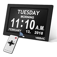 YISSVIC Day Clock 9 Inches Digital Frame Clock with Day and Date for Elderly with 12 Alarm Options USB Charging Port Full Clock Reading Non-Abbreviated Date