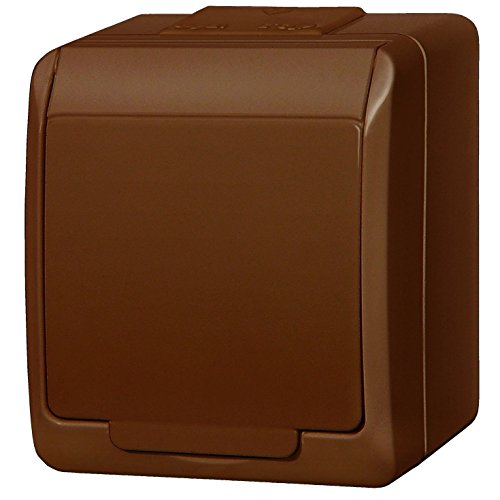 Naka24 IP44 Aufputz Schalter -Steckdosenprogramm Feuchtraum Schuko HERMES (Steckdose mit Abdeckung 0324-06), Braun