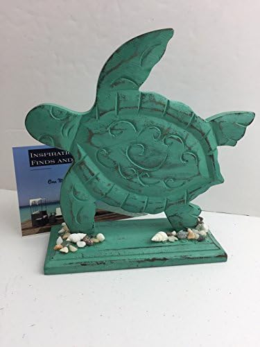 Turtle Decor Carved Wooden Sea Turtle Piece Bundle Sea Shell Decorated Beach House Decor Tabletop Shelf Sitter